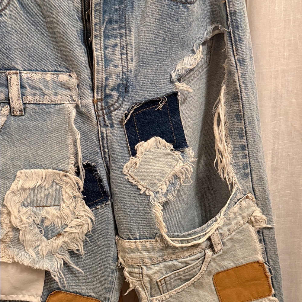 Distressed Patchwork Blue Jeans - image 3